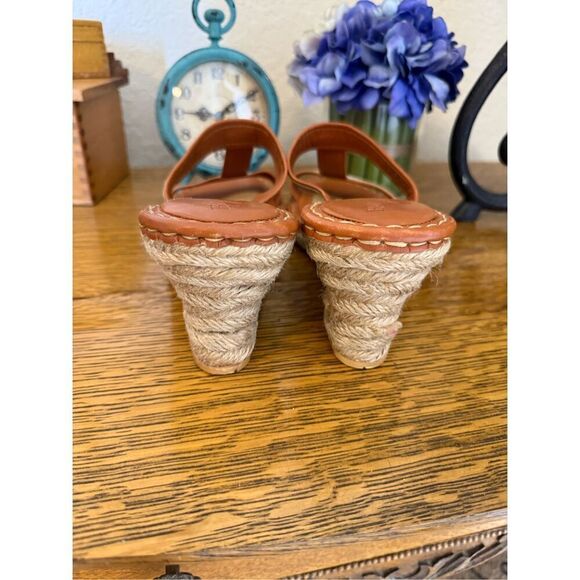 Born Drilles Camel & Ecru Lthr & Jute Wedge Sandals Sz9/9.5 NWOB Classic/Summer - Picture 7 of 14